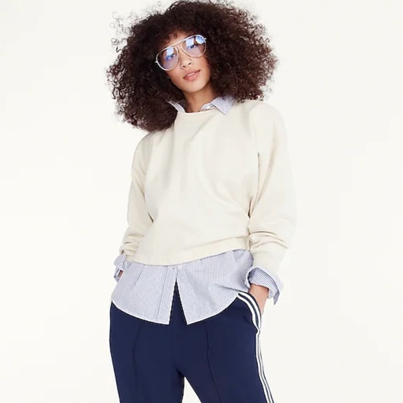 NWT J. Crew Women's University Terry Cropped Crewneck Sweatshirt - Picture 3 of 4